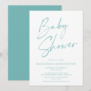 Invitation Moderne Turquoise Bleu Baby shower de script simpl
