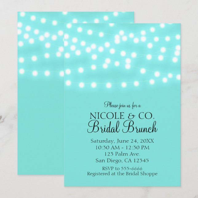 Invitation Moderne Turquoise Bleu & Chaînes Lumières Élégant (Devant / Derrière)