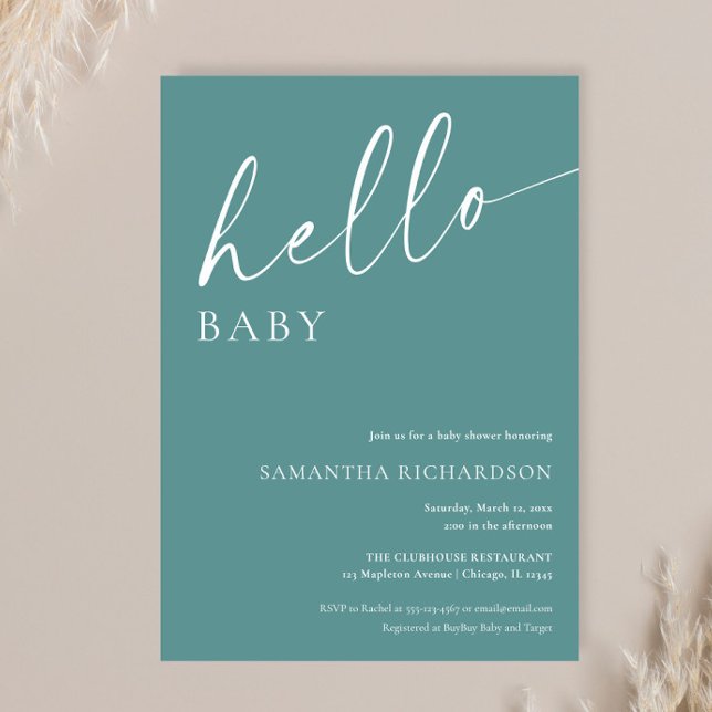 Invitation Moderne turquoise bonjour bébé sexe neutre douche (Créateur téléchargé)