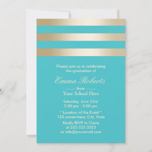 Invitation Moderne Turquoise Gold Stripes Graduation