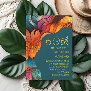 Invitation Moderne Turquoise Orange Retro Psychedelic 60e ann