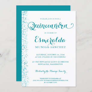 Invitation Moderne Turquoise Turquoise Silver Sparkle Quincea