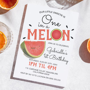 Invitation Moderne Un dans un Melon   Anniversaire des Enfant