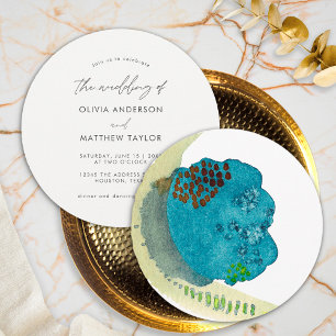 Invitation Moderne Unique Bleu Élégant Mariage d'aquarelle