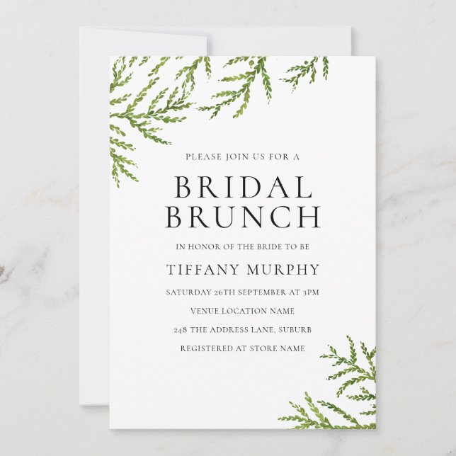 Invitation Moderne verdure Élégante Nuptiale Brunch Invitatio (Devant)