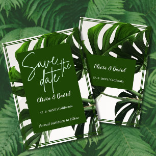 Invitation Moderne vert et blanc tropicale Sauvez la date