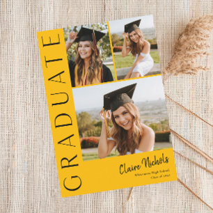 Invitation Moderne Vertical 3 Photo Collage Graduation