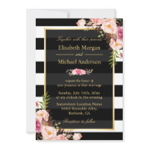 Moderne Vintage rose rayures florales Mariage offi