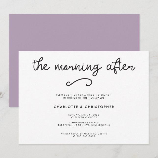 Invitation Moderne Violet Le Matin Après-Mariage (Devant / Derrière)