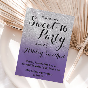 Invitation Moderne violet violet argent ombre Sweet 16