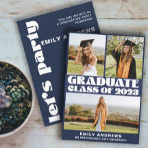 Moderne White & Blue 3 Photo Grad Party