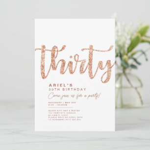 Invitation Moderne White & Rose Gold 30e anniversaire Invitat