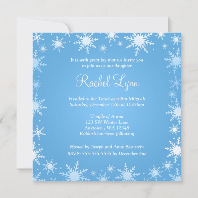 Invitation Moderne Winter Wonderland Snowflake Bat mitzvah (Devant)