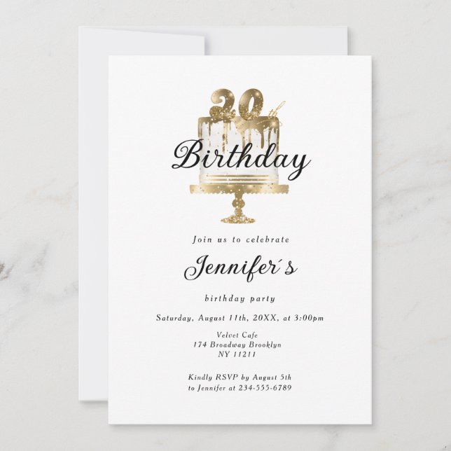 Invitation Modernes, élégants 20. Einladung zum Geburtstag (Devant)