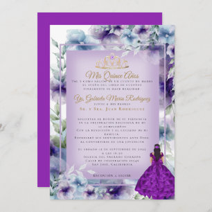 Invitation Modernos Flores Moradas Quinceañera