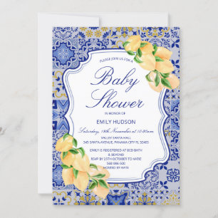 Invitation Modifiable Carreaux Bleus Citrons