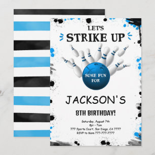 Invitation modifiable de bowling bleu