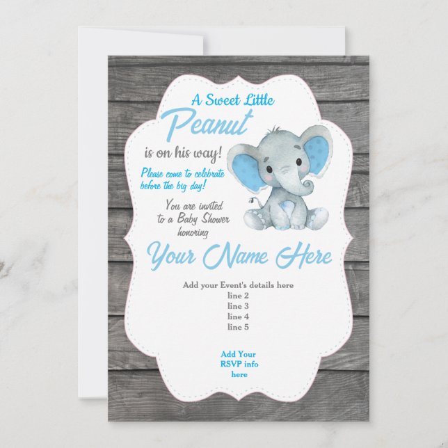 Invitation Modifiable Éléphant Gris Bleu (Devant)