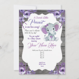 Invitation Modifiable Éléphant Rustique Violet