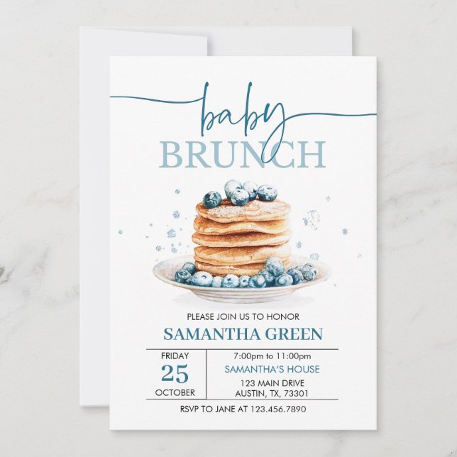 Invitation modifiable pour Baby Brunch Blueberry B (Devant)