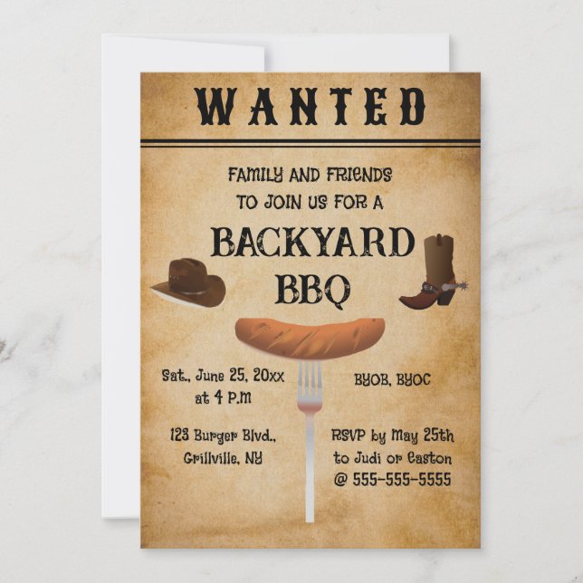 Invitation modifiable pour BBQ de style western da (Devant)