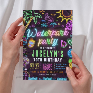 Invitation modifiable pour soirée néon au parc aqu