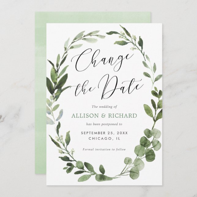 Invitation Modifier la date Eucalyptus couronnes verdure simp (Devant / Derrière)