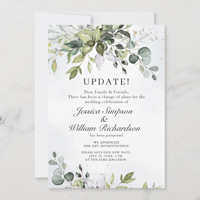 Invitation Modifier la date reportée Elegant Eucalyptus (Devant)