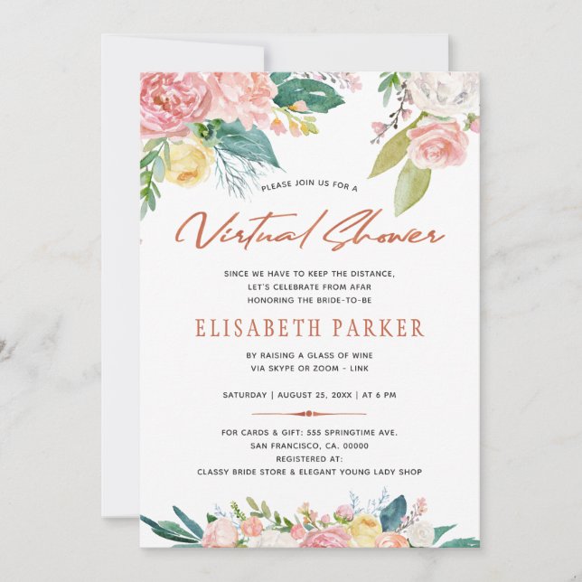 Invitation Modifier les plans nuptiale rose floral douche vir (Devant)