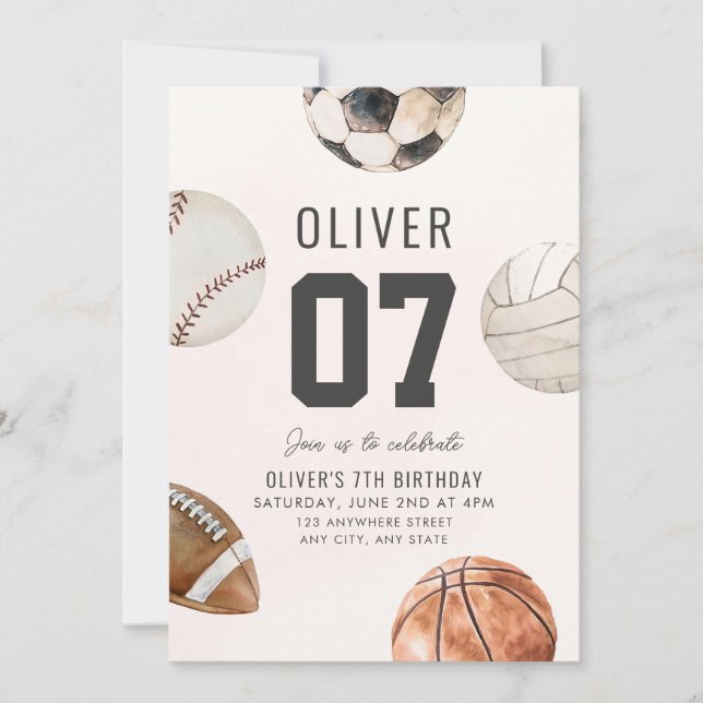 Invitation Modifier N'IMPORTE QUEL ÂGE Sports Thème Anniversa (Devant)