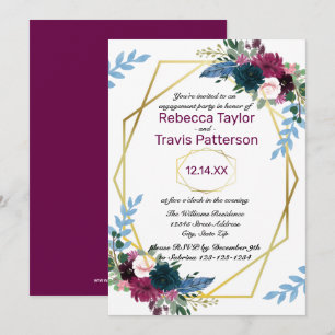 Invitation Module Fleurs Florales Prune - Fête de Fiançailles