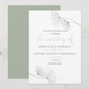 Invitation Moins Chic Sage Vert et Fleurs de Charbon