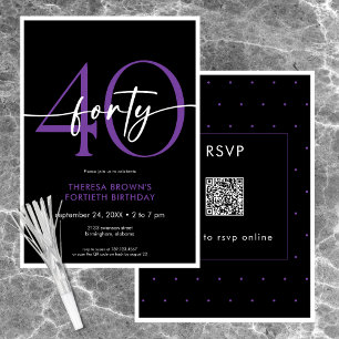 Invitation Moins moderne violet quarante Script Anniversaire 