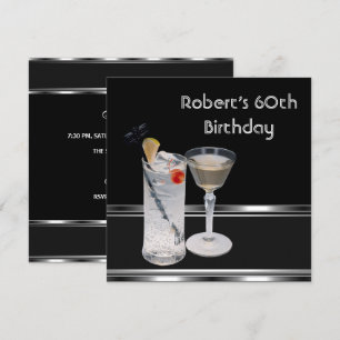 Invitation Mois 60e fête d'anniversaire Black Silver Boissons