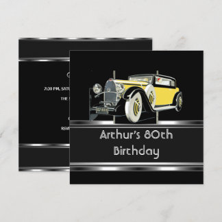 Invitation Mois 80e fête d'anniversaire Black Vintage Car