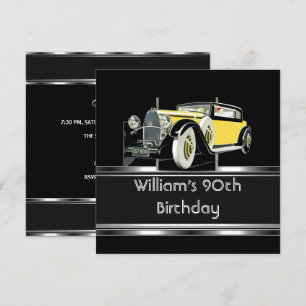 Invitation Mois 90e anniversaire de fête Voiture Vintage Noir