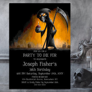 Invitation Moissonneur sinistre avec gâteau d'anniversaire