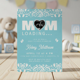 Invitation Mom Loading Ultrasound Photo Blue Baby Shower