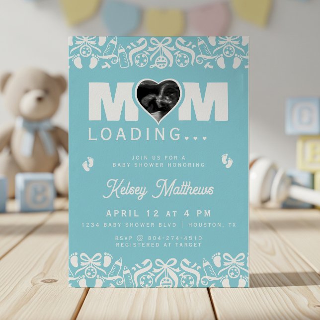 Invitation Mom Loading Ultrasound Photo Blue Baby Shower (Mom Loading Ultrasound Photo Blue Baby Shower Invitation
)