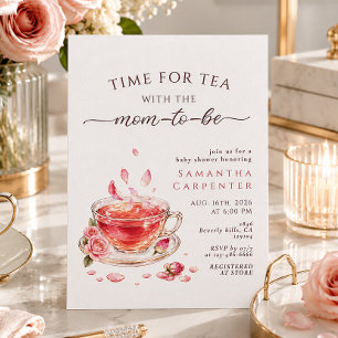 Invitation Moment du thé verre tasse à thé roses roses bébé