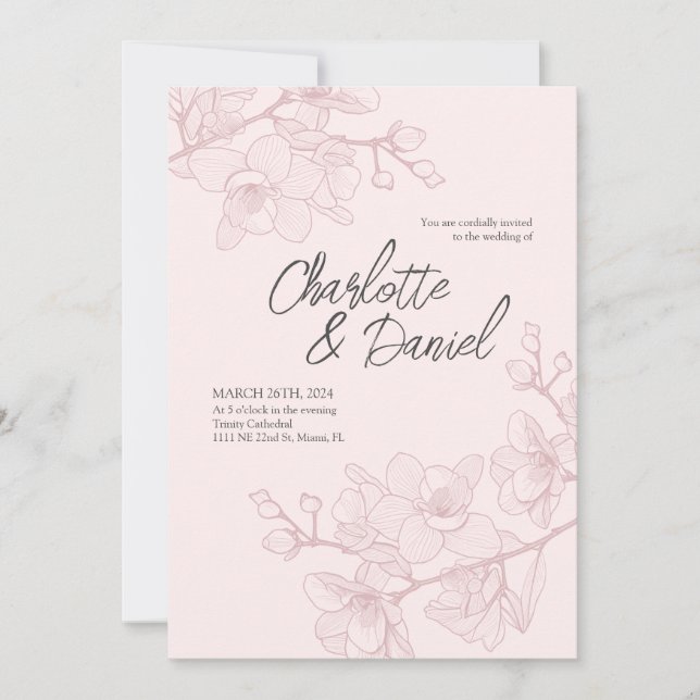 Invitation Moments d'orchidée rose | MARIAGE (Devant)