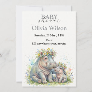 Invitation Moments doux et floraux d'hippopotame