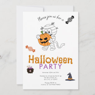 Invitation Momie organisant une fête Halloween avec une citro