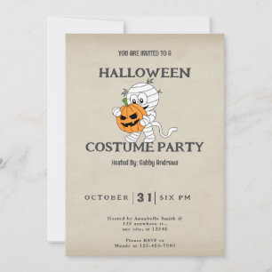 Invitation Momie portant une citrouille d'Halloween vintage