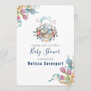 Invitation Momma Bunny dans un panier et fleurs de tulipe Bab