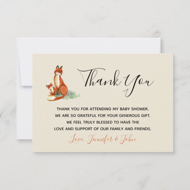 Invitation Momma Fox et bébé aquarelle Illustration Merci (Dos)