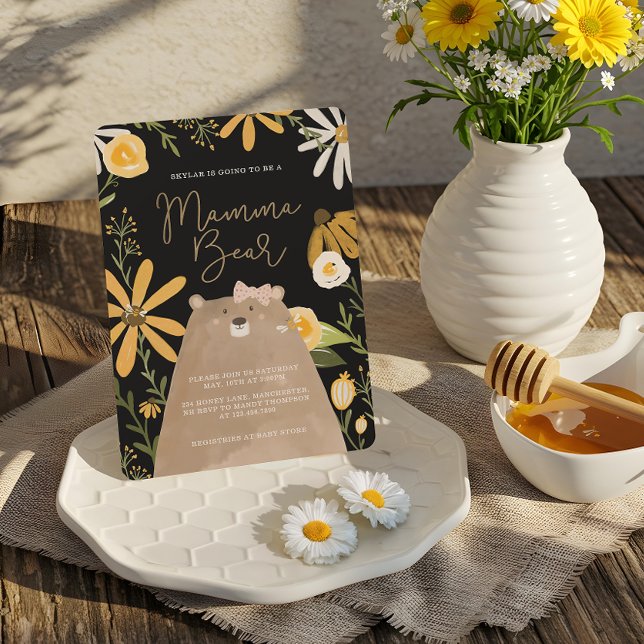 Invitation Momma Ours & Miel Doux Abeille Bébé Fille Douche (Momma Bear & Sweet Honey Bee Baby Girl Shower Invitation)