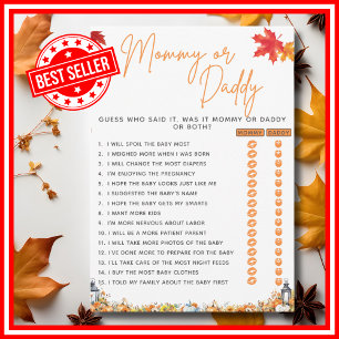 Invitation MOMMY OU DADDY Baby shower Jeu Un Petit Citrouille