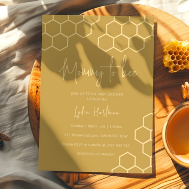 Invitation Mommy To Bee Honeycomb Golden Beige Baby Shower (Créateur téléchargé)