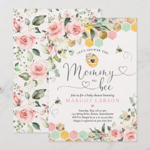 Invitation Mommy To Bee Verdure Baby shower d'abeilles rose e